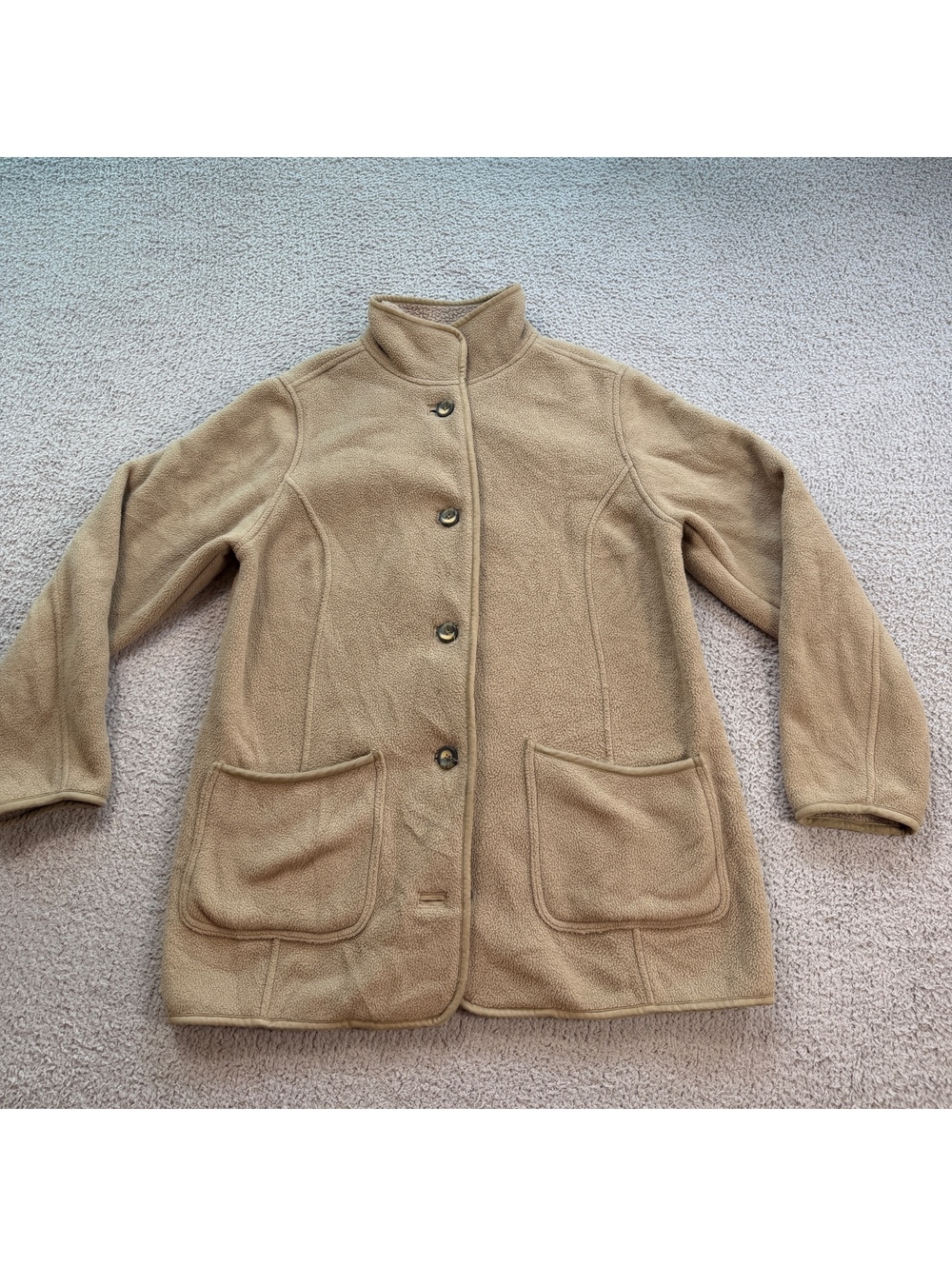 L.L.Bean Women’s Polartec Fleece Coat Tan Button Front Jacket Medium